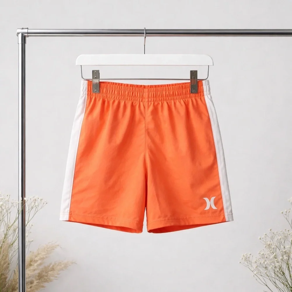 NWT Hurley Boys Kids Orange White Stripe Athletic Shorts - Size 7